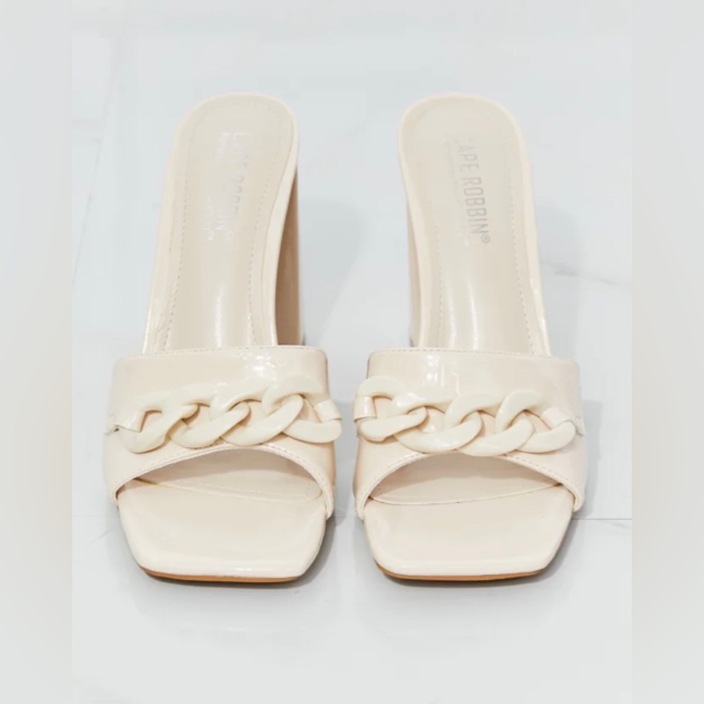 Cape Robbin Letita Chain Block Heel Mules